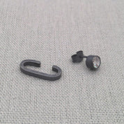 Black cuff stripe and zircon stud earring set in recycled silver on fabric