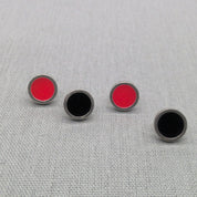 Pairs of red and black resin recycled silver stud earrings