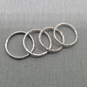 Set of textured recycled silver stacking rings, full view